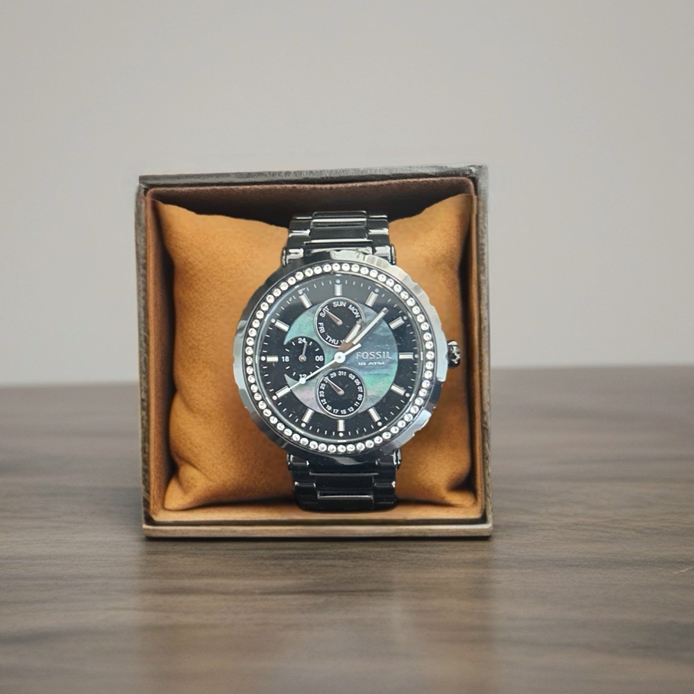Fossil Women’s black crystal embellished watch